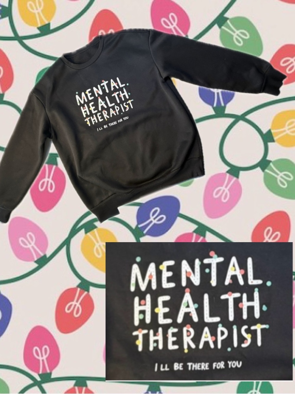 Mental Health Therapist Graphic Crewneck Christmas Sweatshirt - Black, M